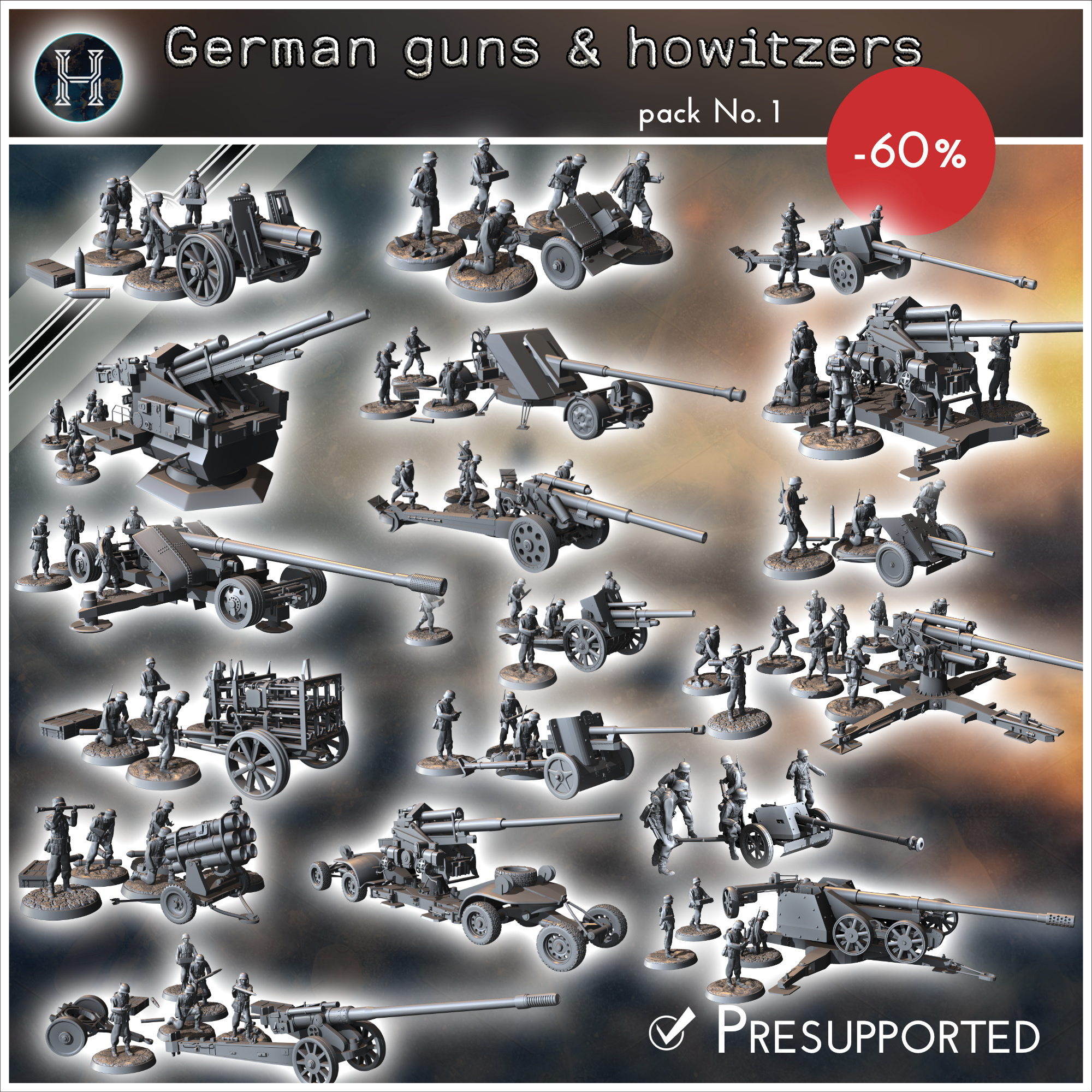 German WW2 guns and howitzers pack No. 1 - Germany Eastern Western Front Normandy Stalingrad Berlin Bulge WWII